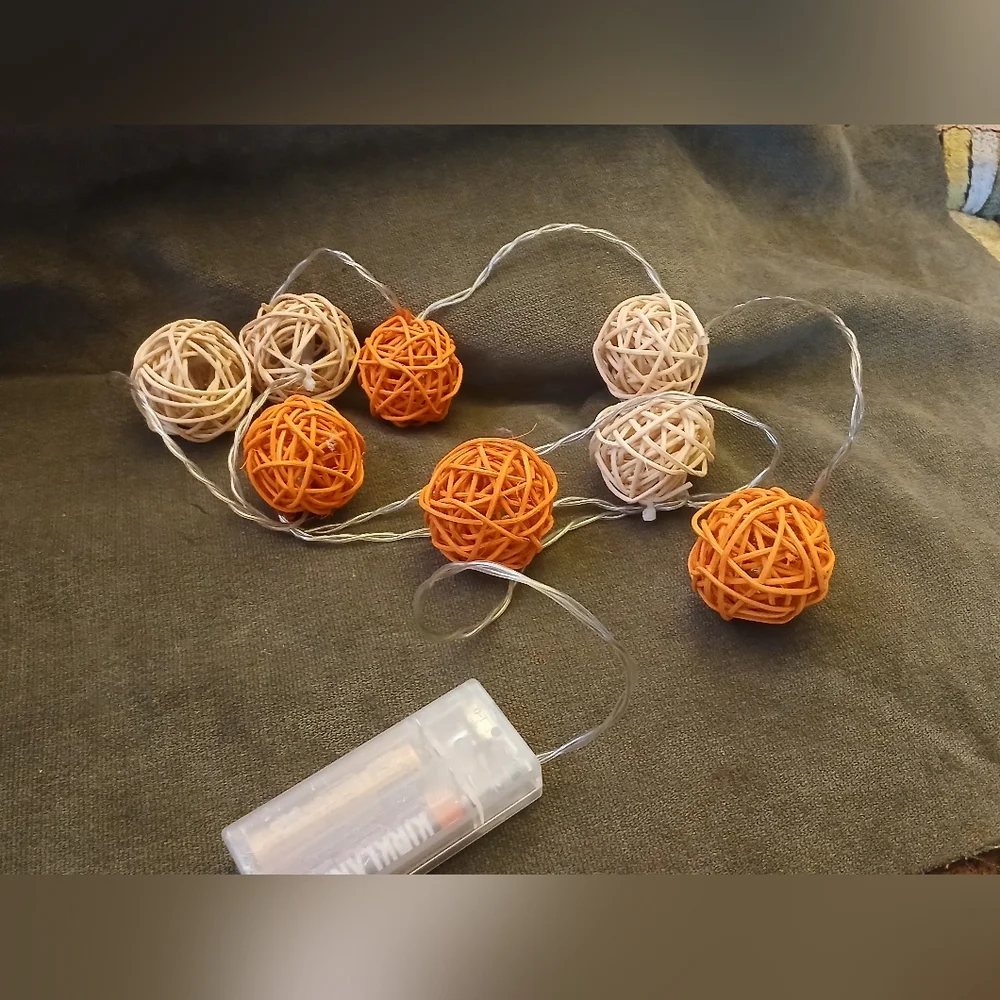 Orange and Cream Rattan Ball String Lights